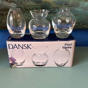Dansk Fiori Miniature Vases Clear Glass Set Of 3 New Opened Box